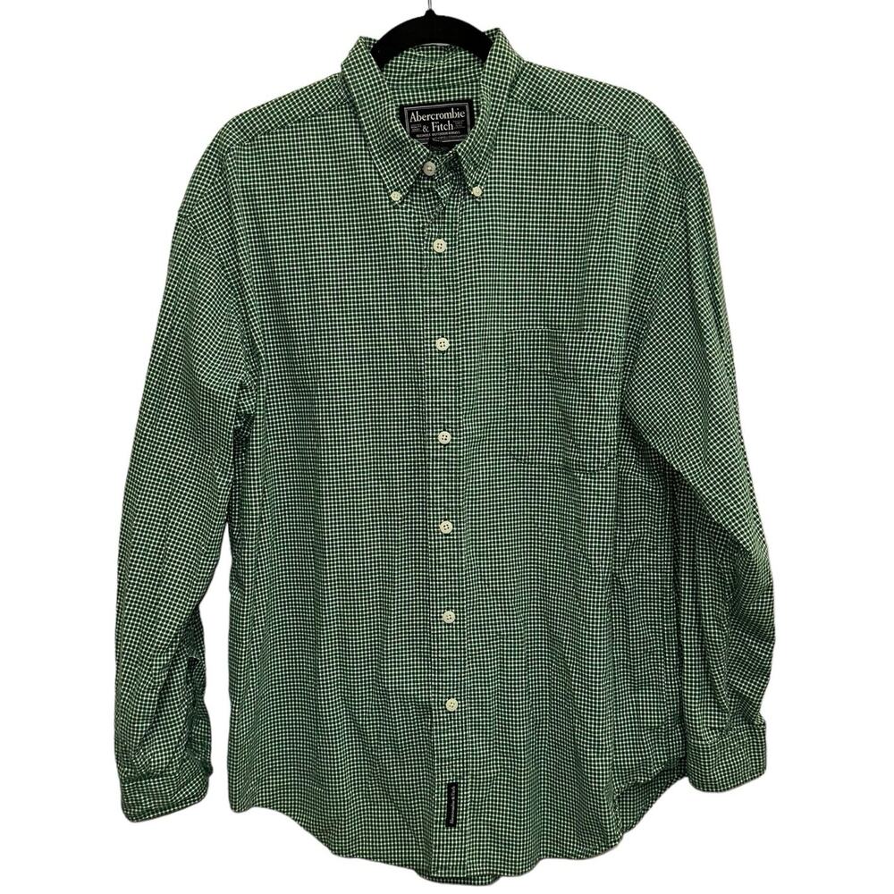 Abercrombie & Fitch Green Gingham Button‎ Down Shirt Large Cotton Preppy Y2K